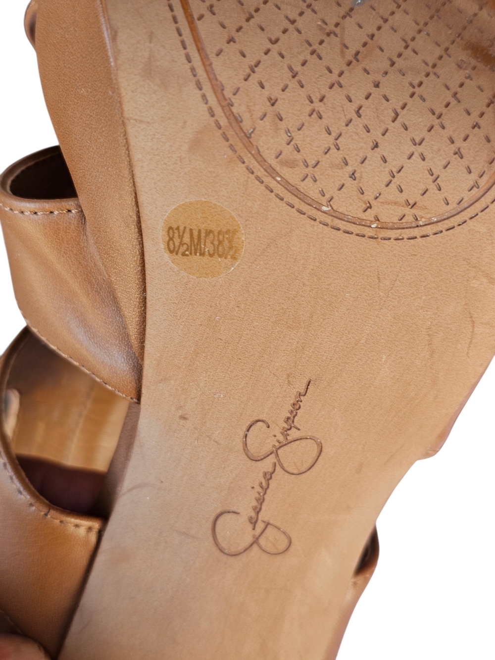 Jessica Simpson Tan Leather Zip Front High Heel Sandals - Picture 4 of 8